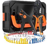 SOMELINE Kit de Crimpadora Terminales Eléctricos, 51 Tipos de Terminales Preaislados, 0,34-6mm² Crimpadora Autoajustable de Trinquete y Pelacables Automáticos, para Electricista y Bricolaje