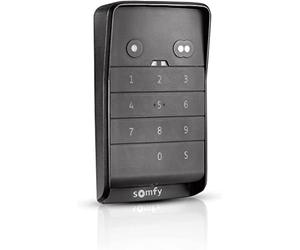 Somfy 1870917 Teclado de código inalámbrico RTS de 2 canales totalmente inalámbrico, tipo de protección IP55 control inalámbrico, diseño negro teclas con retroiluminación.