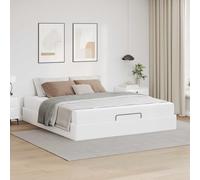 Sommier fijo de madera y metal estilo minimalista blanco 203x160x43 5 cm | Cama Moderna con Colchón 2uds PVC 160x200, Estructura de Cama con Somier Fijo y Almacenamiento, Base de Madera y Metal,