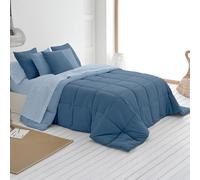 SOMNI HOME Edredon Bicolor Otoño Cama 80/90 cm. Tacto Pluma. Colcha Microfibra Reversible Ligera. Cama Individual. Primavera Verano 200 gr.Color Celeste - Azul 180x260