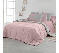 SOMNI HOME Nórdico Edredón Bicolor Cama 100/105 cm Tacto Plumón. Duvet Acolchado Cuadros. Grueso Comodo Ligero. Cama Individual. Calidad 400 gr. Color Rosa - Gris 200x260