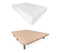 Somnia Descanso - Cama Completa con Colchón Sena 20 Reversible + Base Tapizada 3D Reforzada Color Beige con 6 Patas Metálicas Roscadas, 105 x 190