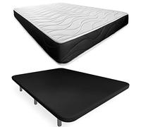 Somnia Descanso - Colchón Viscoelástico Bombay Grosor 20 + Base Tapizada 3D Reforzada, Gran Estabilidad con 5 Barras de Refuerzo 6 Patas metálicas roscadas de 25cm, 105x190, Negro