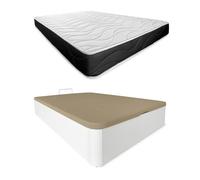 Somnia Descanso - Pack Colchón Viscoelástico Bombay Reversible + Canapé Madera Abatible Gran Capacidad | Color Blanco 135 x 200