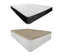Somnia Descanso - Pack Colchón Viscoelástico Bombay Reversible + Canapé Madera Abatible Gran Capacidad | Color Polar 90 x 200
