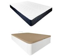 Somnia Descanso - Pack Colchón Viscoelástico Juno Reversible + Canapé Madera Abatible Gran Capacidad | Color Blanco 135 x 190