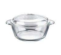 Sonew Cacerola de Vidrio Transparente para Hornear con Tapa, Apta para Microondas y Horno, Utensilios de Cocina de Vidrio de Borosilicato Alto con Boca Plana Redonda para Hornear, Cocinar y