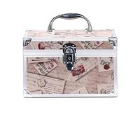 Sonew Caja Organizadora de Maquillaje, Estuche de Almacenamiento de Cosméticos con Cerradura de Gran Capacidad con Espejo y Compartimentos, para Joyas, Herramientas de Maquillaje, (Beige)
