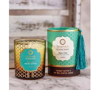 Song of India Vela perfumada Ayurveda de lujo de 200 g en tarro de cristal en tubo con borla (Aqua Oud)