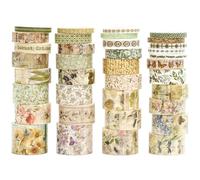 Songdao 36 rollos Washi Tape Set, Cinta Vintage Adhesivo Decorativo Obra de Arte Inspirada Hoja de Oro Masking Tapes para Artes, Bullet Journal, Scrapbooking, Bricolaje (Forest Praise)