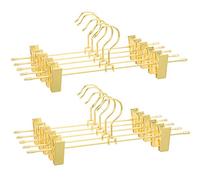 SONGMICS 10 perchas de metal para pantalones, 31 cm, con 2 clips antideslizantes, para faldas, pantalones, ropa interior, perchas, ahorran espacio, inoxidables, giratorias 360°, color dorado CRI046G01