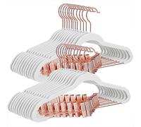 SONGMICS 24 Perchas de Terciopelo para Abrigos, de 42 cm, con Pinzas Móviles de Color Oro Rosa, Resistentes, Antideslizantes, Que Ahorran Espacio, para Faldas, Vestidos, Blanco CRF014W01