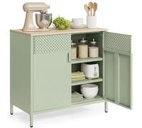 SONGMICS Aparador Cocina, Aparador de Metal, 80 x 40 x 76 cm | Doble Puerta Magnética, Estante Ajustable, Marco de Acero, Verde Laurel y Roble Natural, Colección BRAVON LSC102C01