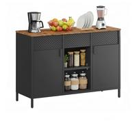 SONGMICS Aparador, con 1 Cajón y 2 Puertas, Acero, 110 x 40 x 76 cm | Armario Cocina Almacenaje, Estantes Ajustables, para Salón, Negro Mate y Marrón Rústico, Colección Bravon LSC204B01