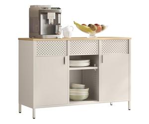 SONGMICS Aparador, Mueble Auxiliar, 2 Puertas y 1 Cajón, Acero | Armario Cocina Almacenaje, 110 x 40 x 76 cm, Estantes Ajustables, Beige Arena y Roble Natural, Colección Bravon, LSC204LF01