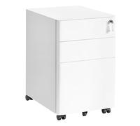 SONGMICS Archivador Móvil de 3 Cajones, Acero, con Cerradura | Cajonera de Oficina, Mueble con Ruedas para Impresora, 50 x 39 x 59 cm, Blanco Mate, Colección BEREND OFC032WG01
