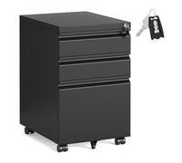SONGMICS Archivador Móvil de 3 Cajones, Cajonera de Oficina de Metal, Acero, 3 Cajones con Cerradura, Mueble con Ruedas para Impresora, 39 x 50 x 62 cm, Negro Mate OFC033B101
