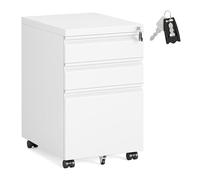 SONGMICS Archivador Móvil de 3 Cajones, Cajonera de Oficina de Metal, Acero, 3 Cajones con Cerradura, Mueble con Ruedas para Impresora, 39 x 50 x 62 cm, Blanco Mate OFC033W101