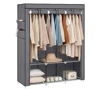 SONGMICS Armario, 3 Barras de Ropa, Estantes, 4 Bolsillos Laterales, Almacenamiento, de Tela, Perchero, Plegable, 45 x 130 x 167 cm, Gris RYG092G02