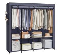 SONGMICS Armario, 4 Barras de Ropa, Estantes, 4 Bolsillos Laterales, Almacenamiento, de Tela, Perchero, Plegable, 45 x 170 x 167 cm, Azul Oscuro RYG094I02