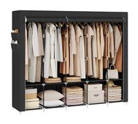 SONGMICS Armario, 5 Barras de Ropa, Estantes, 4 Bolsillos Laterales, Almacenamiento, de Tela, Perchero, Plegable, 45 x 211 x 167 cm, Negro Tinta RYG095B01