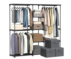 SONGMICS Armario Abierto y 3 Cajas de Almacenamiento, Conjunto | Armario Vestidor Abierto, Organizador de Ropa para Dormitorio, Marco de Metal, Cajas Plegables con Tapas
