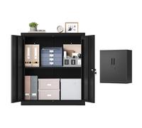 SONGMICS Armario Archivador, Armario Metálico, Mueble de Oficina con Cerradura, 2 Puertas, Acero, 80 x 40 x 90 cm, 1 Balda Ajustable, Negro Mate OMC019BD01