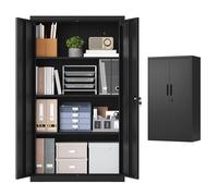 SONGMICS Armario Archivador, Armario Metálico, Mueble de Oficina con Cerradura, 2 Puertas, Acero, 80 x 40 x 140 cm, 3 Baldas Ajustables, Negro Mate