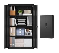 SONGMICS Armario Archivador, Armario Metálico, Mueble de Oficina con Cerradura, 2 Puertas, Acero, 80 x 40 x 140 cm, 3 Baldas Ajustables, Negro Mate OMC020BD01