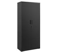 SONGMICS Armario de Almacenamiento de Acero, Armario Multiuso, con 5 Baldas, Puertas Dobles, Cerradura, Armaio de Herramientas, Baldas Ajustables, para Garaje, Estudio, Negro/Gris