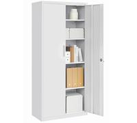 SONGMICS Armario de Garaje de 5 Estantes con 2 Puertas, Armario de Oficina, 40 x 80 x 180 cm, 1 Cerradura, Estantes Ajustables, Gabinete de Metal, Gris Mate OMC015G01