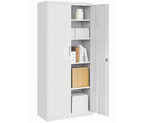 SONGMICS Armario de Garaje de 5 Estantes con 2 Puertas, Armario de Oficina, 40 x 80 x 180 cm, 1 Cerradura, Estantes Ajustables, Gabinete de Metal, Gris Mate OMC015G01