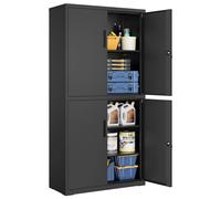 SONGMICS Armario de Garaje de 5 Estantes con 4 Puertas, Armario de Oficina, 40 x 80 x 180 cm, 2 Cerraduras, Estantes Ajustables, Gabinete de Metal, Negro Mate/Gris Mate/Blanco Mate