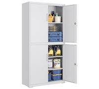 SONGMICS Armario de Garaje de 5 Estantes con 4 Puertas, Armario de Oficina, 40 x 80 x 180 cm, 2 Cerraduras, Estantes Ajustables, Gabinete de Metal, Gris Mate OMC016G01