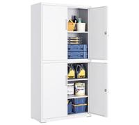SONGMICS Armario de Garaje de 5 Estantes con 4 Puertas, de Metal | Armario de Oficina, 80,1 x 40,2 x 180 cm, 2 Cerraduras, Estantes Ajustables, Blanco Mate, Colección BEREND OMC016WG01
