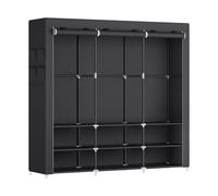 SONGMICS Armario de Ropa, Armario de Tela Portátil, 45 x 188 x 176 cm, 3 Barras de Colgar, Estantes y 4 Bolsillos Laterales, Espacioso para Dormitorio, Salón, Negro Negro