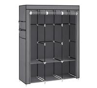 SONGMICS Armario de Ropa, Armario de Tela Portátil, con 3 Barras para Colgar, Estantes, 4 Bolsillos Laterales, 45 x 130 x 167 cm, Espacioso para Dormitorio, Salón, Gris/Negro Negro