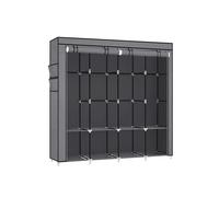 SONGMICS Armario de Ropa, Armario de Tela Portátil, con 4 Barras para Colgar, Estantes, 4 Bolsillos Laterales, 45 x 170 x 167 cm, Espacioso para Dormitorio, Salón, Gris/Negro/Azul Oscuro/Verde Oliva N