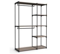 SONGMICS Armario de Ropa, Armario Plegable, Perchero con Barras, Armario de Almacenamiento Abierto, Organizador de Almacenamiento, Guardarropa, Dormitorio, 43 x 112 x 165 cm, Gris/Negro Gris