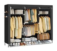 SONGMICS Armario de Ropa de Tela para Dormitorio, 45 x 189 x 180 cm | Portátil con Barras para Colgar, Baldas y Bolsillos Laterales, 4 Zonas, Gran Capacidad, Negro, Colección RYLAN RYG011BZ02