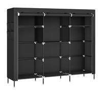 SONGMICS Armario de Ropa de Tela para Dormitorio, Armario Portátil con Barras para Colgar, Baldas y Bolsillos Laterales, Gran Capacidad, 4 Zonas para Colgar Ropa, 45 x 189 x 180 cm, Negro