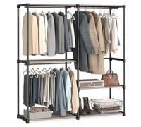 SONGMICS Armario de Ropa, Perchero, Burro Ropa, 138 x 43 x 182 cm, 3 Secciones para Colgar, con Compartimentos, Gran Capacidad, para Dormitorio, Salón, Lavandería, Topo RYG025R02
