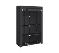 SONGMICS Armario de Tela, Armario de Ropa, con 1 Barra Colgante, 6 Estantes, Tela no Tejida, Marco de Metal, 45 x 105 x 168 cm, para Dormitorio, Pasillo, Negro/Gris/Gris con Diseño de Espiga