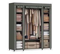 SONGMICS Armario de Tela, Armario Ropero con Cubierta de Tela no Tejida, 45 x 150 x 175 cm, 12 Compartimentos, Marco de Metal, Armario de Dormitorio, Verde Oliva LSF003C02