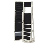 SONGMICS Armario Joyero, Armario para Joyas Independiente con Espejo Entero, Giro de 360°, con Estante y Llave, para Dormitorio, Idea de Regalo, Blanco con Vetas de Gris Claro/Marrón Rústico, Regalo d