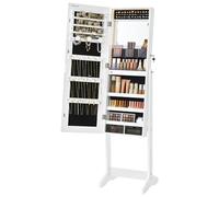 SONGMICS Armario Joyero con Espejo, Organizador de Pie, sin Marco de Cuerpo Entero, Luces LED, Maquillaje Incorporado, 2 Cajones, Cerradura, Blanco Nube JJC023W01