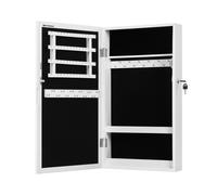 SONGMICS Armario Joyero de Pared, Armario de Joyas con Espejo, Organizador de Joyas para Ahorrar Espacio, Superficie Blanca y Forro Greige/Negro/Superficie Marrón Rústico y Forro Negro, Regalo de