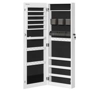 SONGMICS Armario Joyero, Espejo Joyero Montado en la Pared o en la Puerta, Espejo Colgante con Cerradura, 2 Organizadores de Maquillaje de Plástico Extraíbles, Navidad, Idea Regalo, Blanco