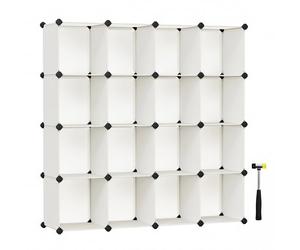 SONGMICS Armario Modular, 16 Cubos, Zapatero Modular, 123 x 31 x 123 cm | Cubos Apilables, Estante de Plástico PP, Divisor, para Dormitorio, Oficina, Blanco, Colección DAMION LPC442M01