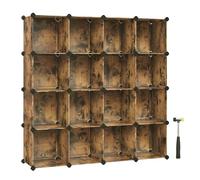 SONGMICS Armario Modular, con 16 Cubos Apilables, Zapatero Modular, Estante de Plástico PP, para Dormitorio, Oficina, 31 x 123 x 123 cm, Marrón Rústico LPC442A01